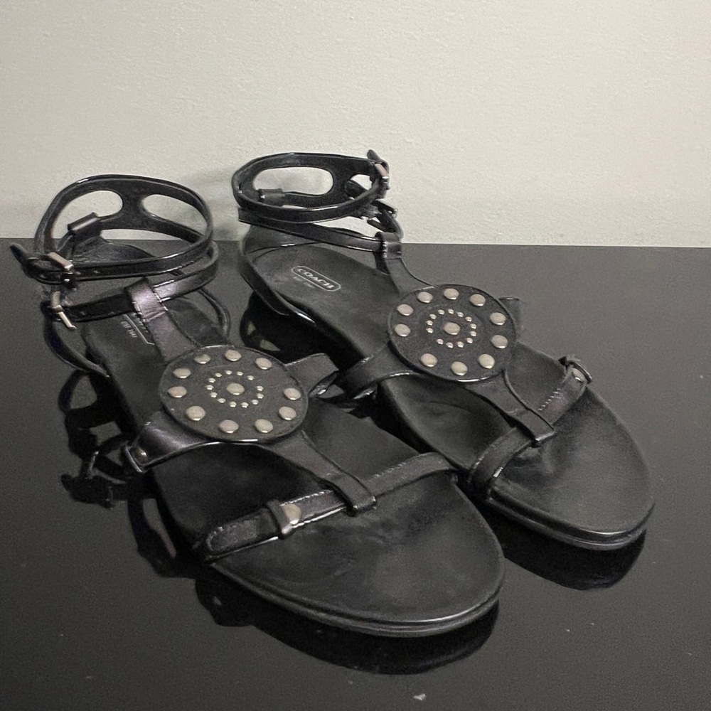 Coach Sandals Gladiator Black Silver Embellishments Women Size 10 Strappy